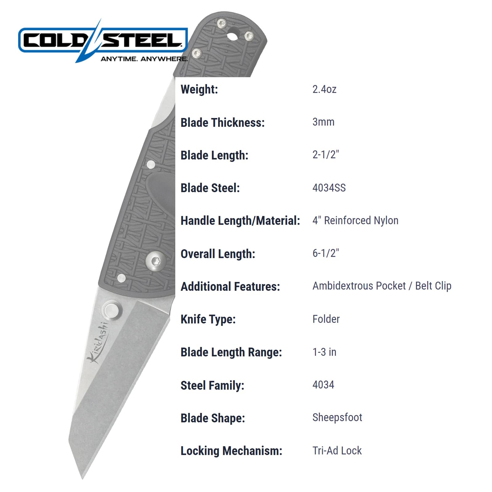 Kiridashi Cold Steel, 2.5 in,Black/Grey