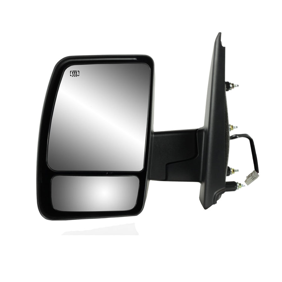 Mirror Driver Side for Nissan NV 1500, 2500, 3500, Textured Black w/Chrome Cover, Dual Lens, Foldaway, w/o Tow pkg, Heated Power