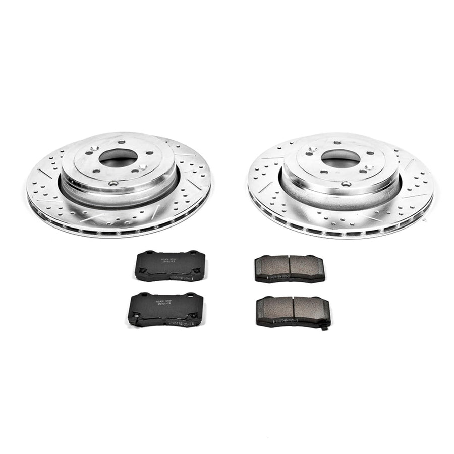 Power Stop K6165 Rear Brake Pads Z23 Carbon Fiber with Drilled & Slotted Brake Rotors Kit For Hyundai Genesis Coupe 2010-2016 [Model Specific]