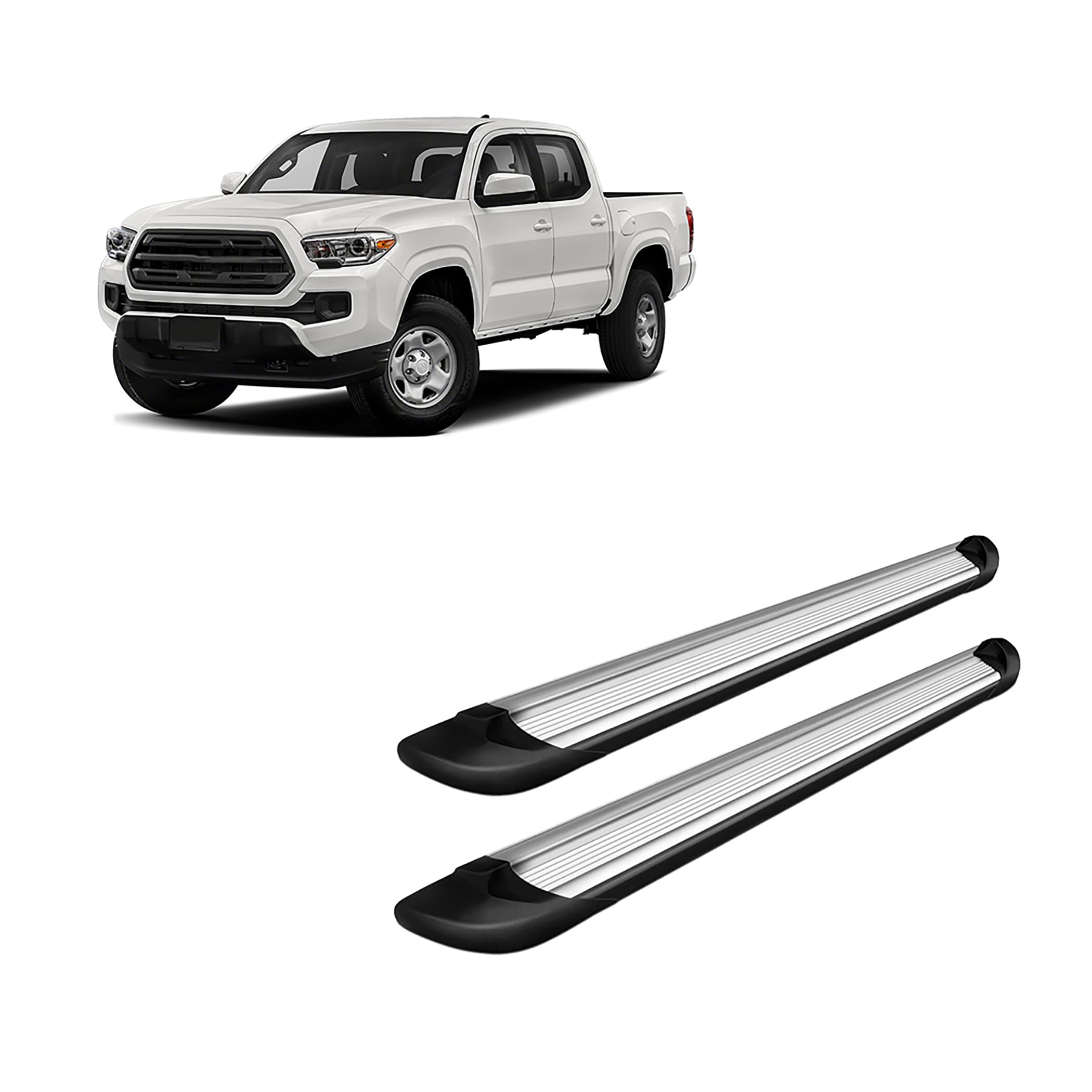 Transporter Running Boards Silver Black Horse Compatible with 2005-2023 Toyota Tacoma-TR-T585S