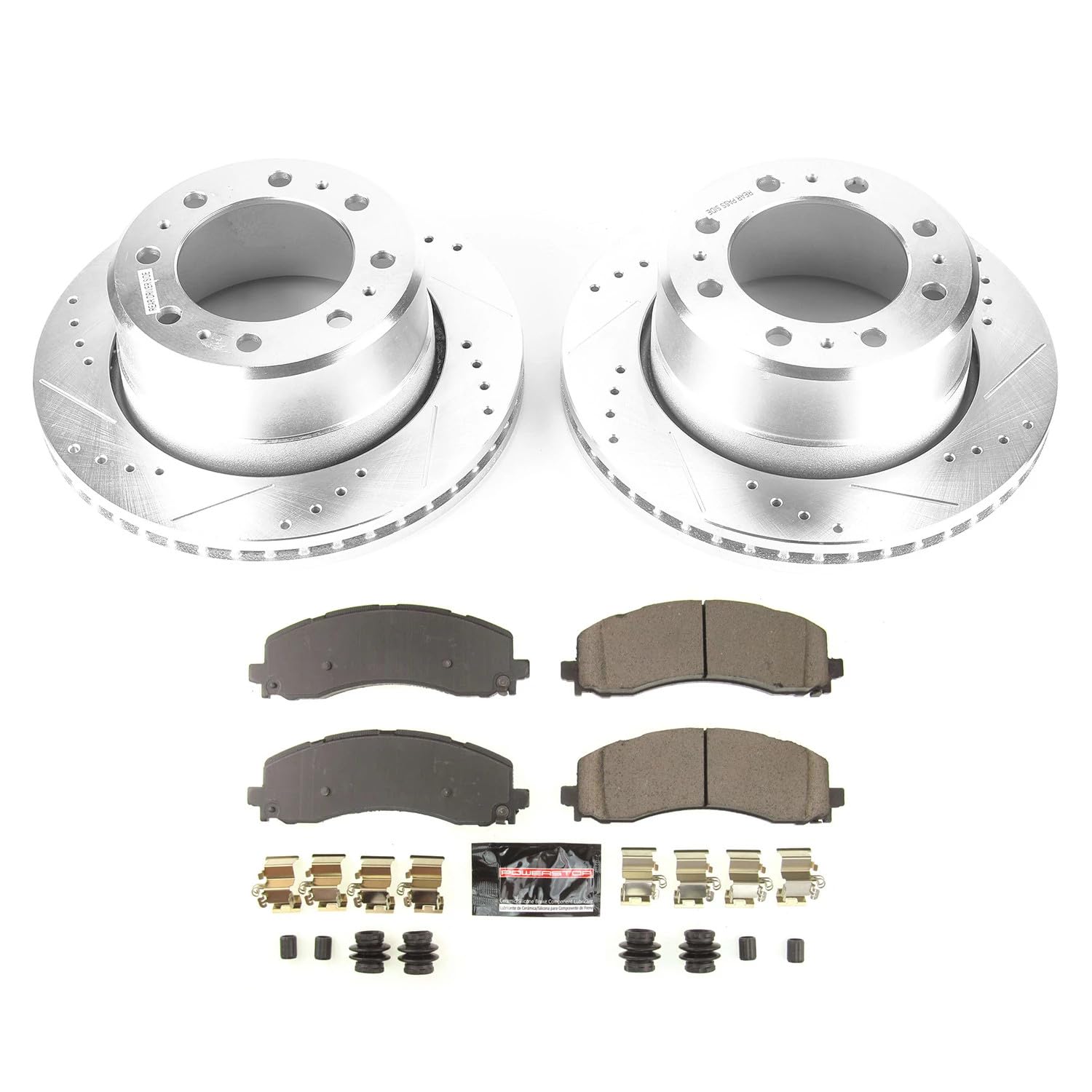 Power Stop Z23 Rear Brake Kit-Drilled/Slotted Brake Rotors & Carbon Ceramic Brake Pads For Ram 3500 2019-2022 [Model Specific]