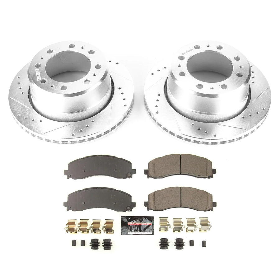 Power Stop Z23 Rear Brake Kit-Drilled/Slotted Brake Rotors & Carbon Ceramic Brake Pads For Ram 3500 2019-2022 [Model Specific]
