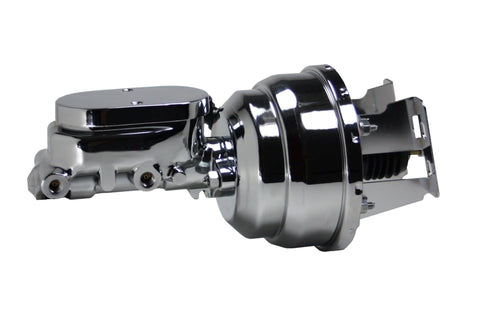 8 Inch LEED BRAKES Dual Power Booster, 1-1/8 Inch Bore Flat Top Master (Chrome)