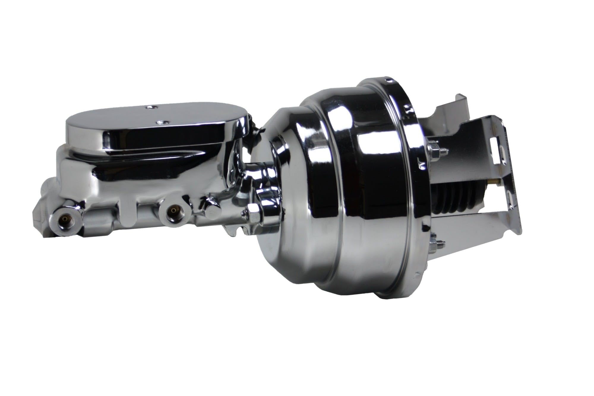 8 Inch LEED BRAKES Dual Power Booster, 1-1/8 Inch Bore Flat Top Master, Side Mount Valve. Disc/Drum (Chrome)