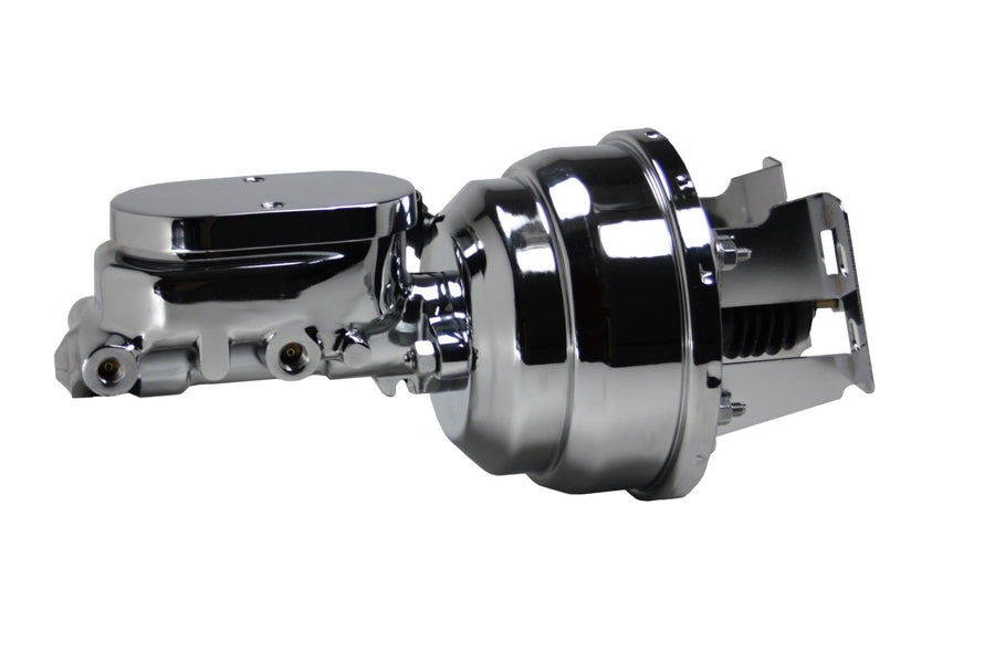 8 Inch LEED BRAKES Dual Power Booster, 1-1/8 Inch Bore Flat Top Master, Adjustable Proportioning Valve (Chrome)