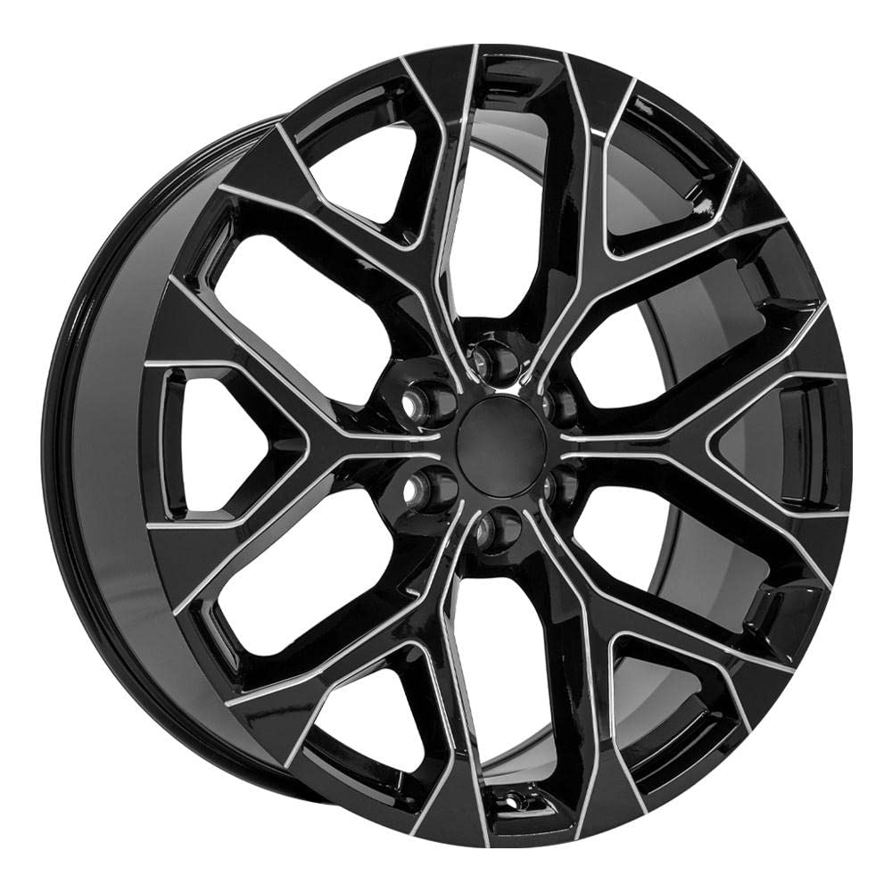 24 Inch OE Wheels CV98B Rim Fits Silverado 1500 Snowflake Style 6x139.7 24x10 Gloss Black with Milled Edge - Hollander 5668 (1)