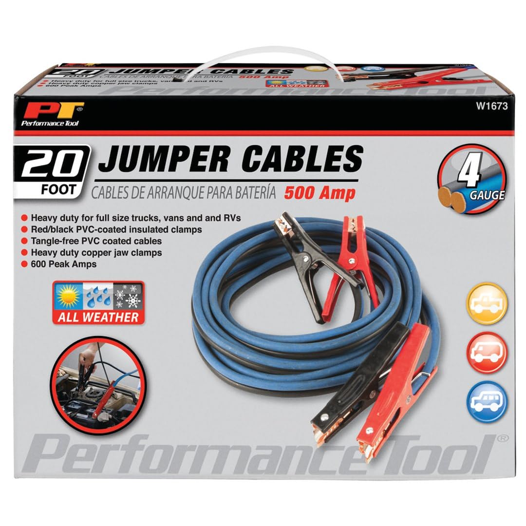 20' Performance Tool W1673 4-Gauge 500 AMP All Weather Jumper Cables
