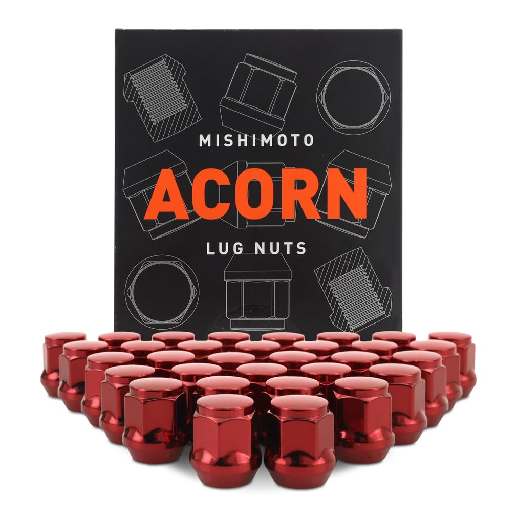 M14x1.5 Mishimoto Steel Lug Nuts, Acorn Seat, 32pc Set, Red