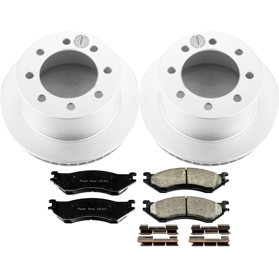 Power Stop Coated Brake Rotor and CRK5489 Ceramic Brake Pads- Rear For Dodge Ram 2500 2001-2002, Dodge Ram 3500 2001-2002 [Model Specific]