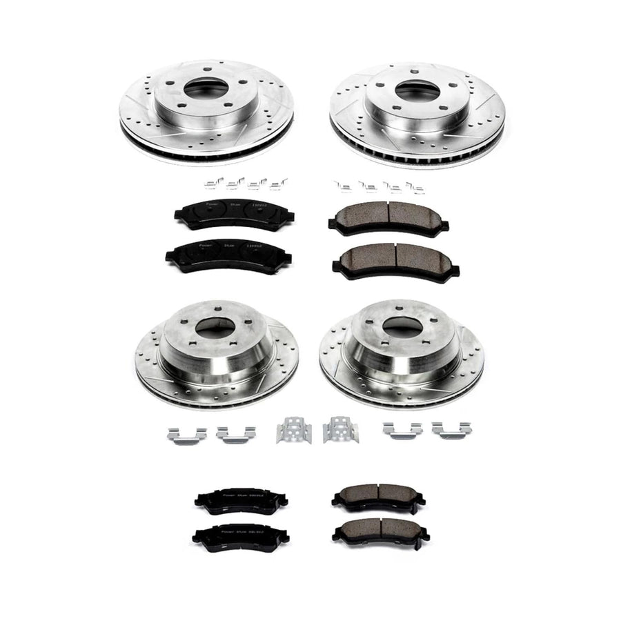 Power Stop K2006 Z23 Carbon Fiber Brake Pads Front and Rear with Drilled & Slotted Brake Rotors Kit For Chevrolet Blazer 1998-2005, GMC Jimmy 1998-2001 [Model Specific]