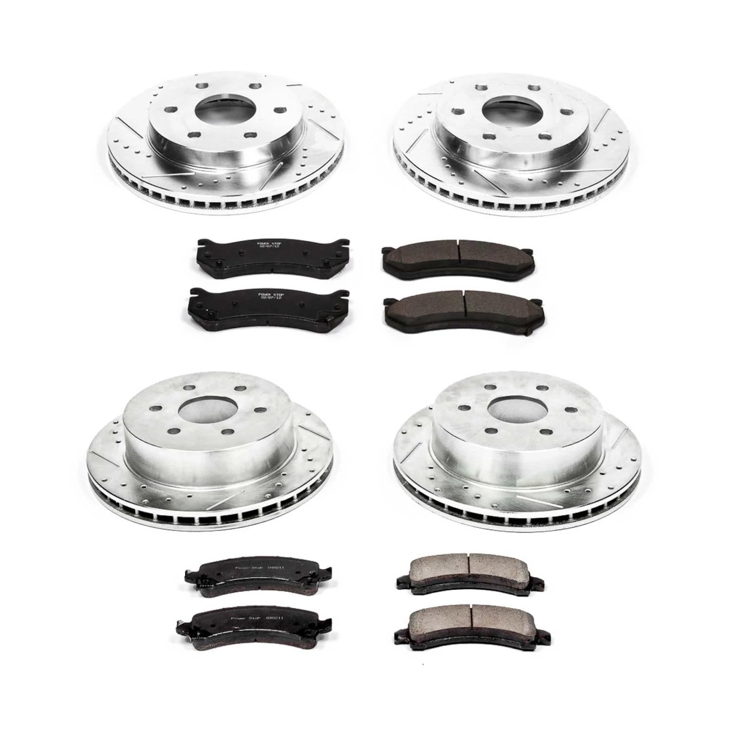 Power Stop K2017 Z23 Carbon Fiber Brake Pads Front and Rear with Drilled & Slotted Brake Rotors Kit For Chevrolet Express 2500 2003-2005, GMC Savana 2500 2003-2005 [Model Specific]