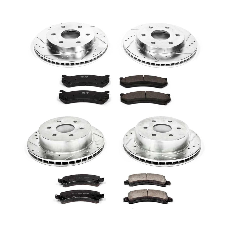 Power Stop K2017 Z23 Carbon Fiber Brake Pads Front and Rear with Drilled & Slotted Brake Rotors Kit For Chevrolet Express 2500 2003-2005, GMC Savana 2500 2003-2005 [Model Specific]