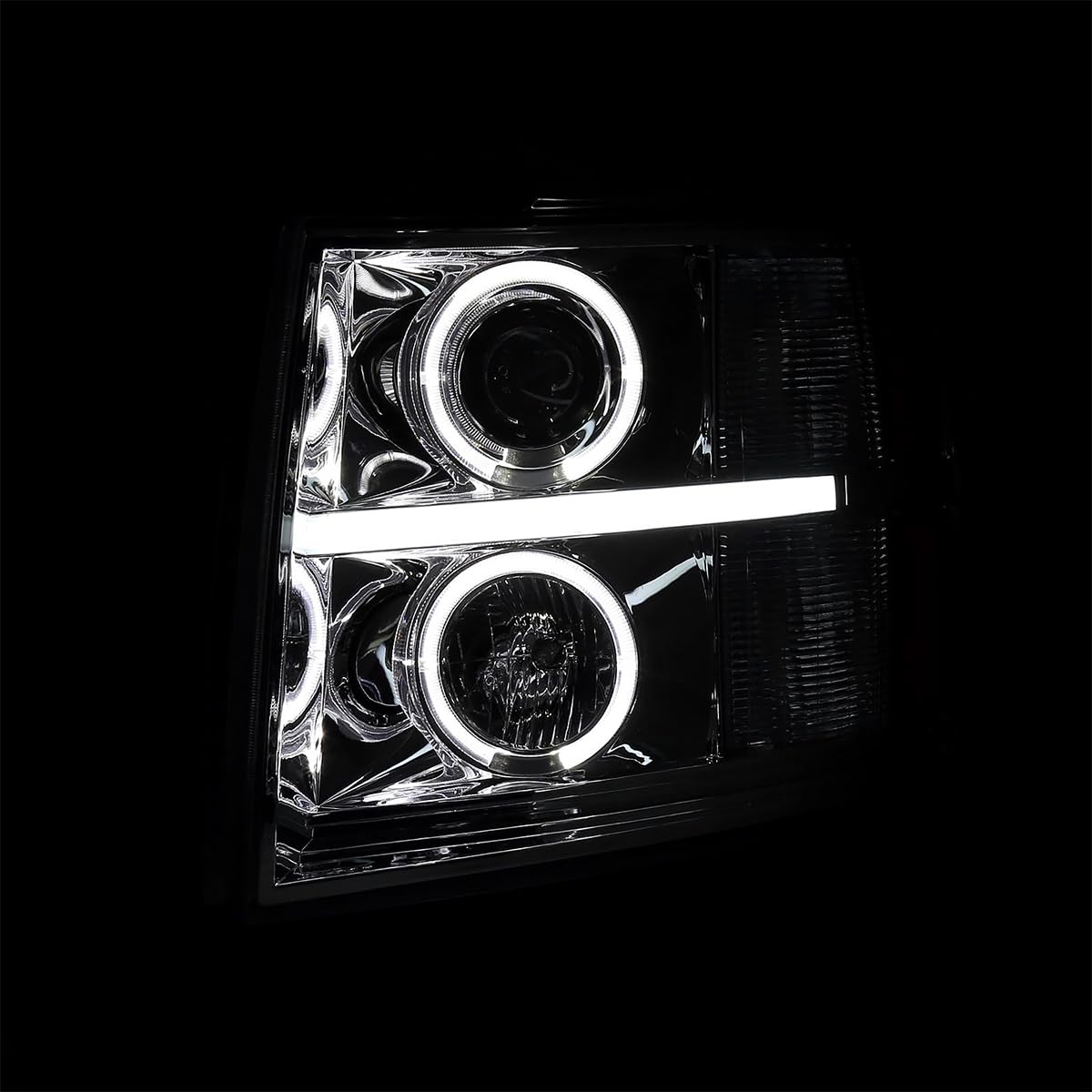 Dual Halo Projector Headlights SPEC-D TUNING Chrome Compatible with 2007-2013 Chevy Silverado 1500, 2007-2014 Silverado 2500 3500, Left + Right Pair Headlamps Assembly
