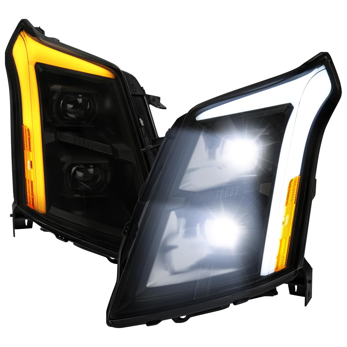 Black Smoke SPEC-D TUNING Full LED Projector Headlights w/LED DRL Light Bar, Sequential Signal, and Startup Animation Compatible with 2010-2016 Cadillac SRX, Left + Right Pair Headlamps Assembly