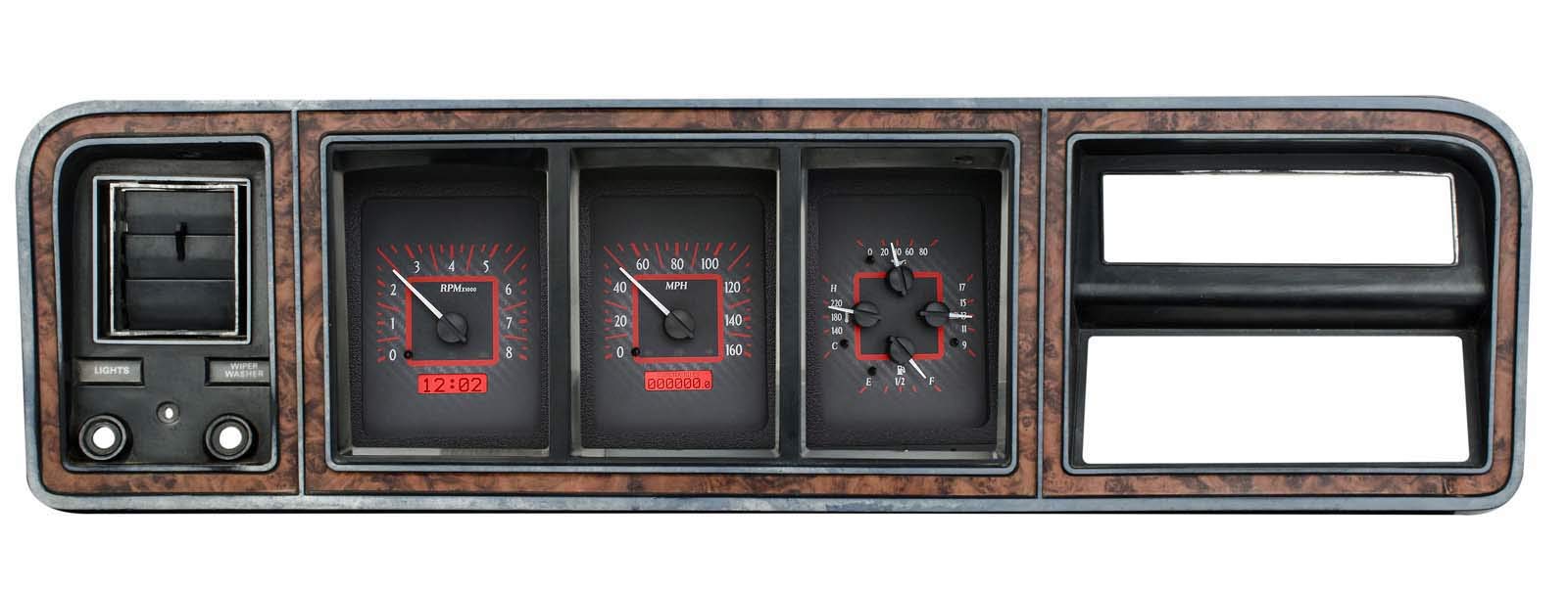 Dakota Digital VHX-73F-PU-C-R Analog Dash Gauge System Compatible with 73-79 Ford Pickup Truck Carbon Fiber Style Red Backlighting