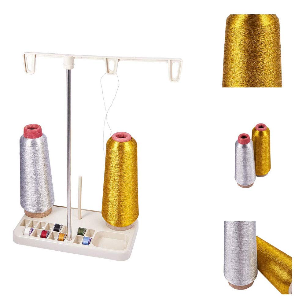 2 Spools JEWELEADER 6500 Yards Gold Silver Machine Embroidery Threads Polyester Sewing Thread Cross Stitch Floss for Making Handicraft Tassel Quilting Clothing Home Textile Decoration 3280 Yards/Spool