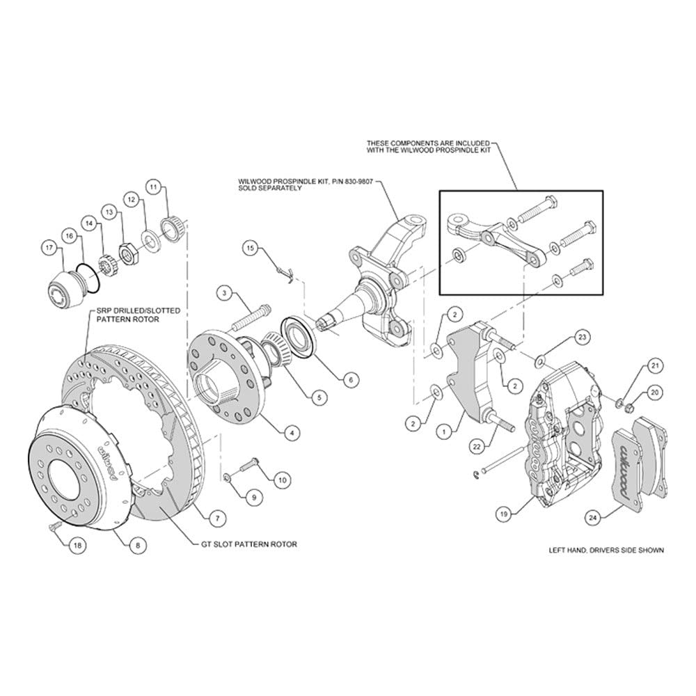 WILWOOD W6A 140-10641-DR Front Hub Kit,14.00,Drilled-Red WWE ProSpindle