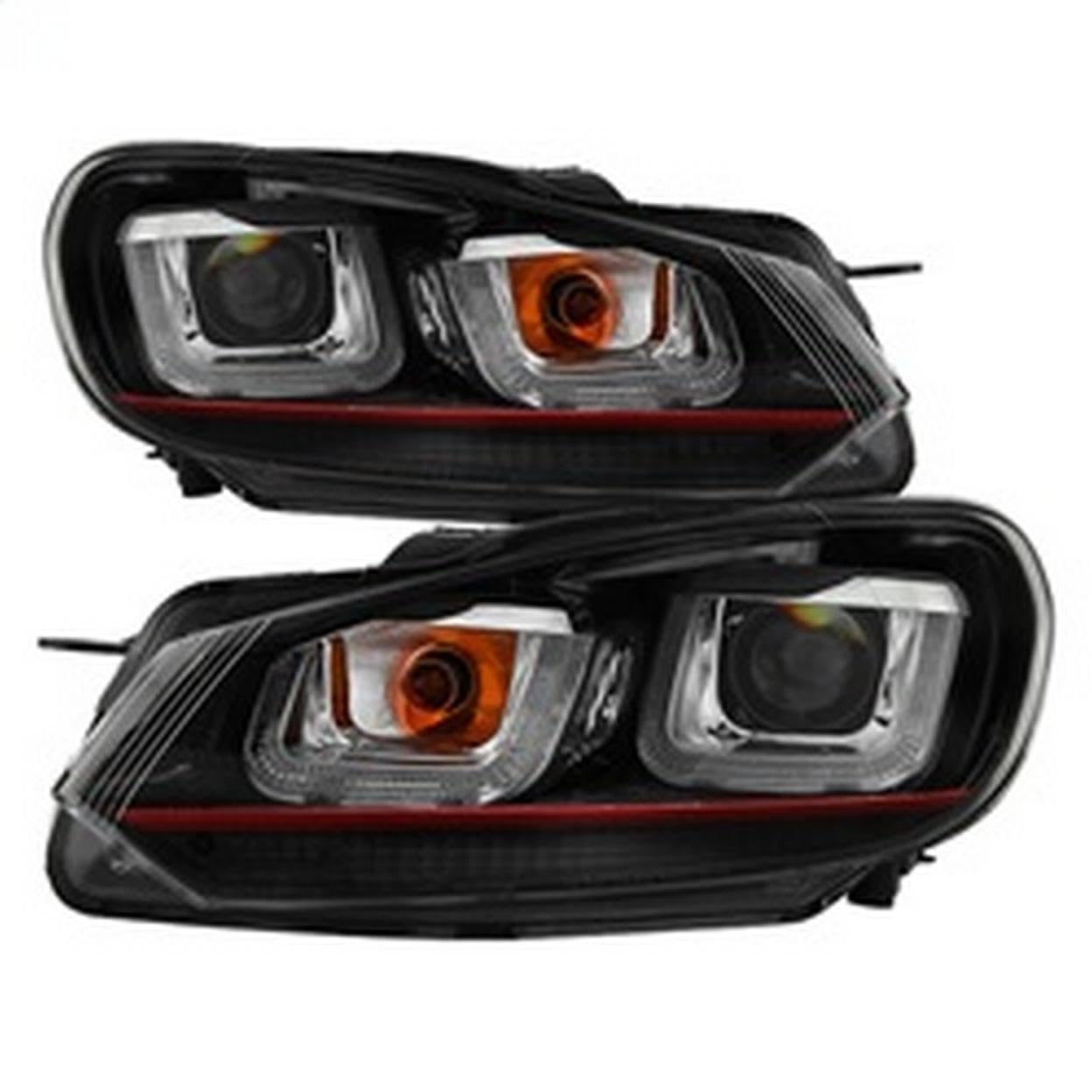 Volkswagen Golf/GTI 10-13 Spyder 5082046 Version 3 Projector Headlights - Halogen Model Only (Not Compatible With Xenon/HID Model) - Dual U DRL - Black
