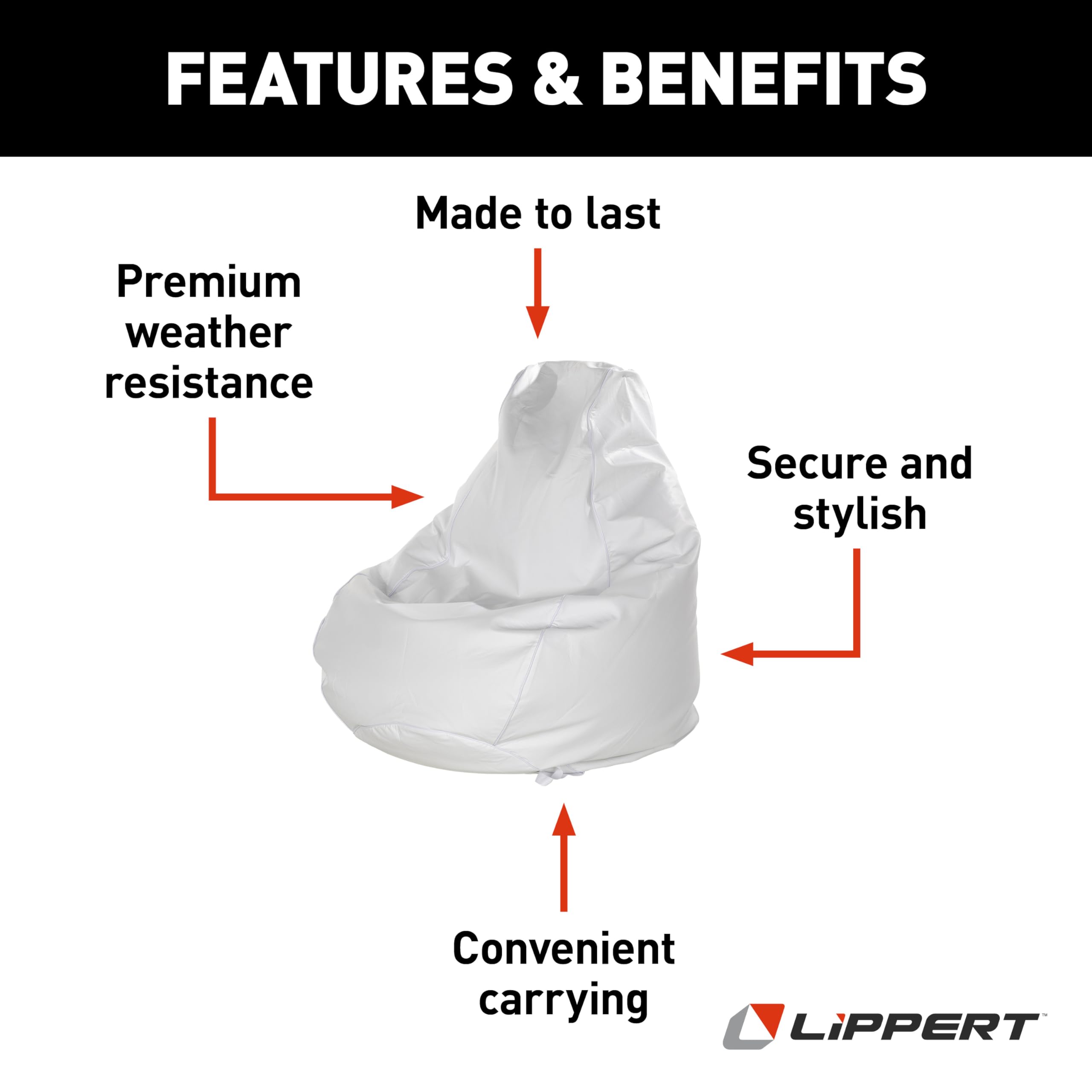 Marine Bean Bag Chair for Boats, Docks, Beaches, Taylor Made, Weather-Resistant, Water-Repellent, Twin-Zipper Design, Carrying Handles, White – 2020193611