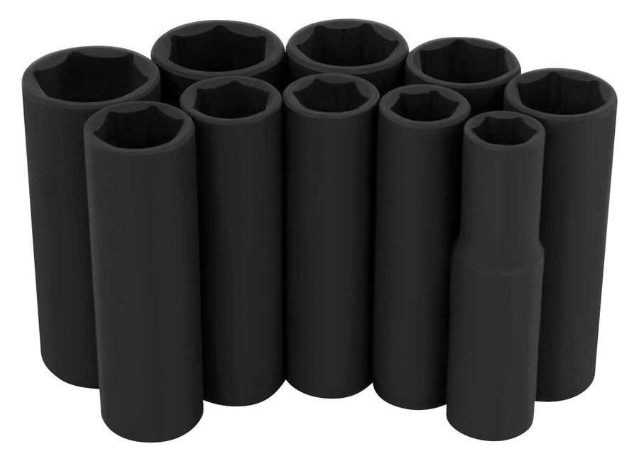 10-Piece Performance Tool W38401 3/8-Inch Drive Metric Black Laser Etched Deep Socket Set