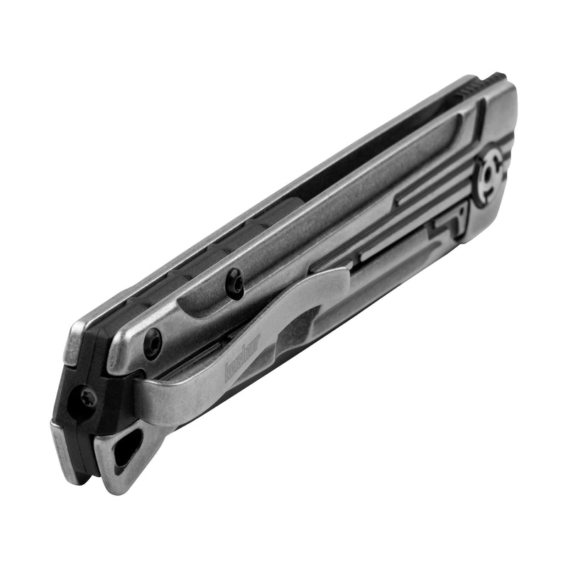 Kershaw Pocket Knife Noventa, 3.3 inch Stonewashed D2 Steel Blade with KVT Ball Bearings, Stainless Steel Handle, Pocketclip,black