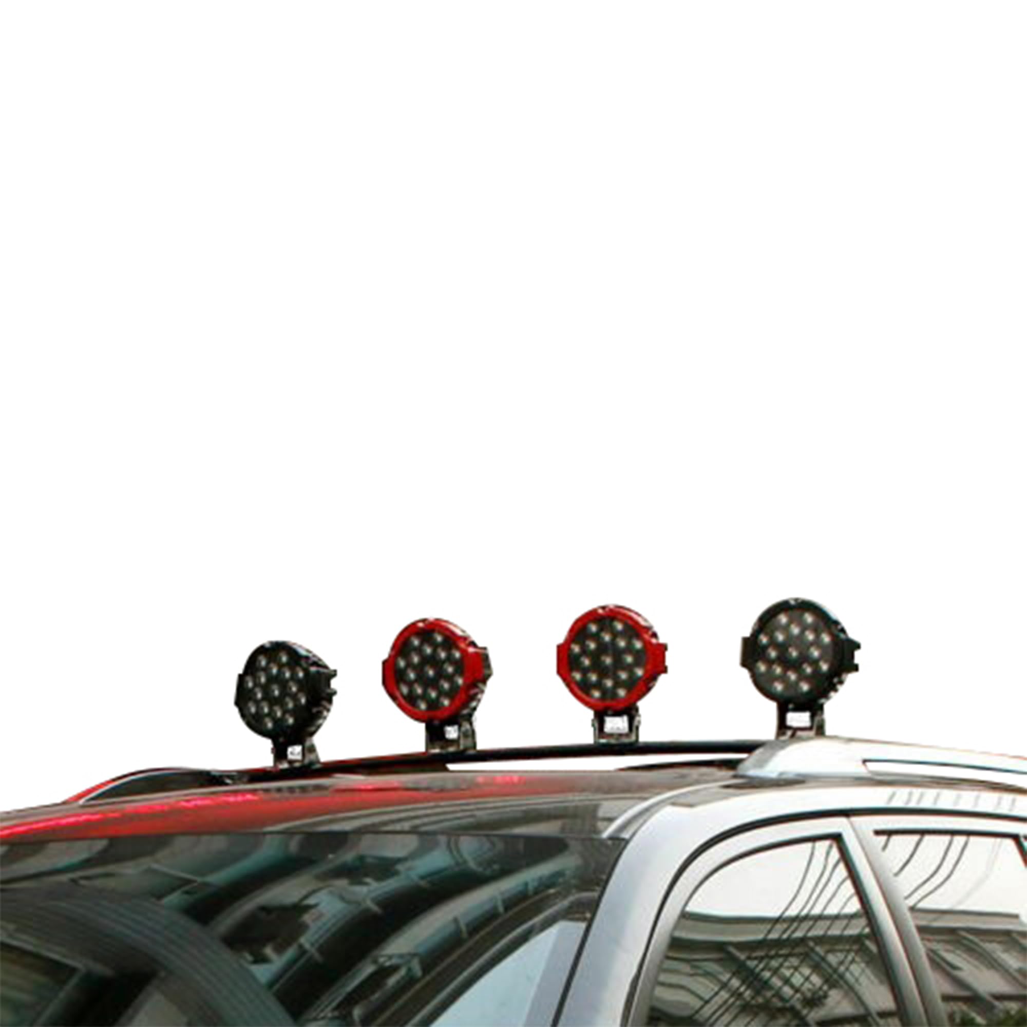 Pair of Black Horse 7" Dia LED Lights Spot and Flood Red Trim Ring Compatible with All Cars,Trucks and SUVs-PL2265RKT