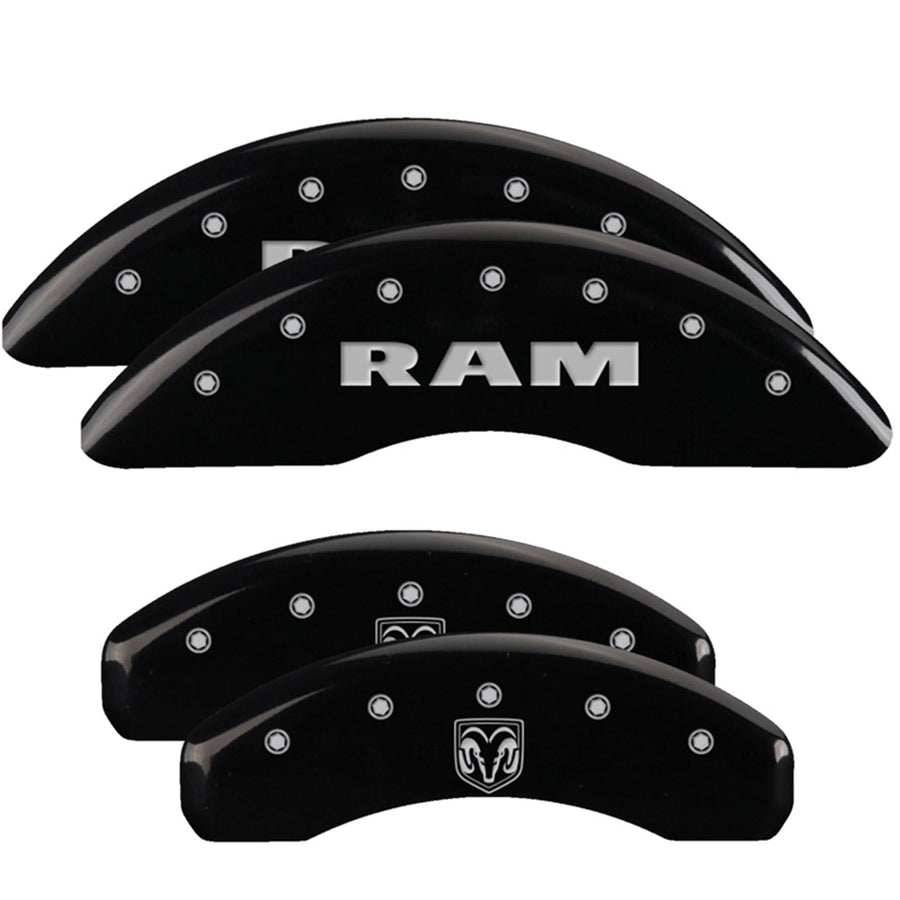 Brake Caliper Covers MGP for 2019-2025 RAM 1500 (Requires 18"+ Wheels or Larger) Engraved RAM & RAM Head Logo, Black Powder-Coated Finish, Aluminum Front and Rear Caliper Covers (Set of 4)