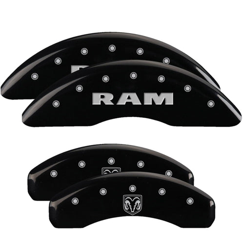 Brake Caliper Covers MGP for 2019-2025 RAM 1500 (Requires 18"+ Wheels or Larger) Engraved RAM & RAM Head Logo, Black Powder-Coated Finish, Aluminum Front and Rear Caliper Covers (Set of 4)