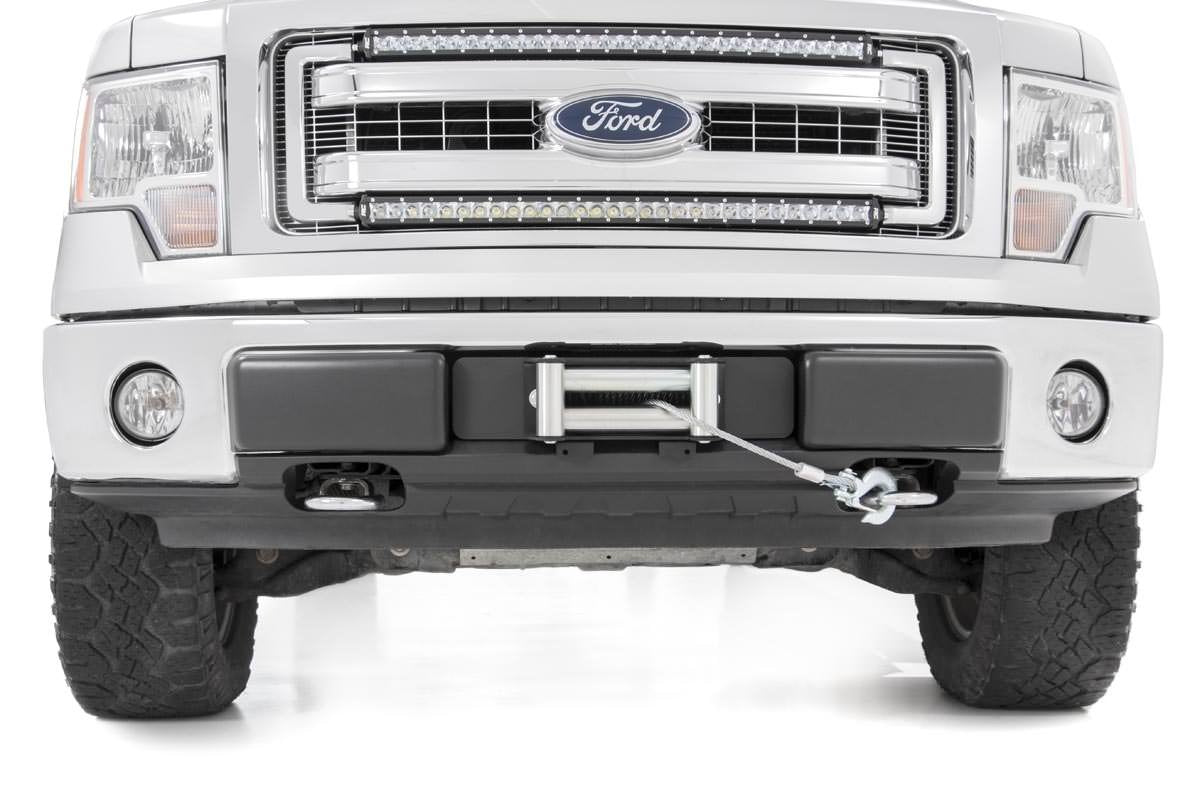 Rough Country Winch Mounting Plate Hidden (fits) 2009-2014 F150 | Recovery System | OEM Bumper Winch Mount | 1010 , Black