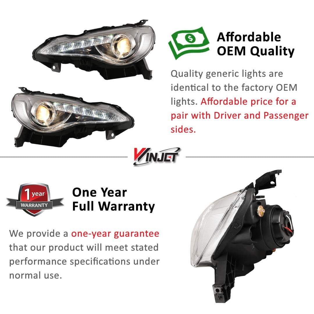 Winjet LED DRL Bar Projector Headlights Compatible with [2012 2013 2014 2015 2016 FR-S Toyota 86] (Chrome)