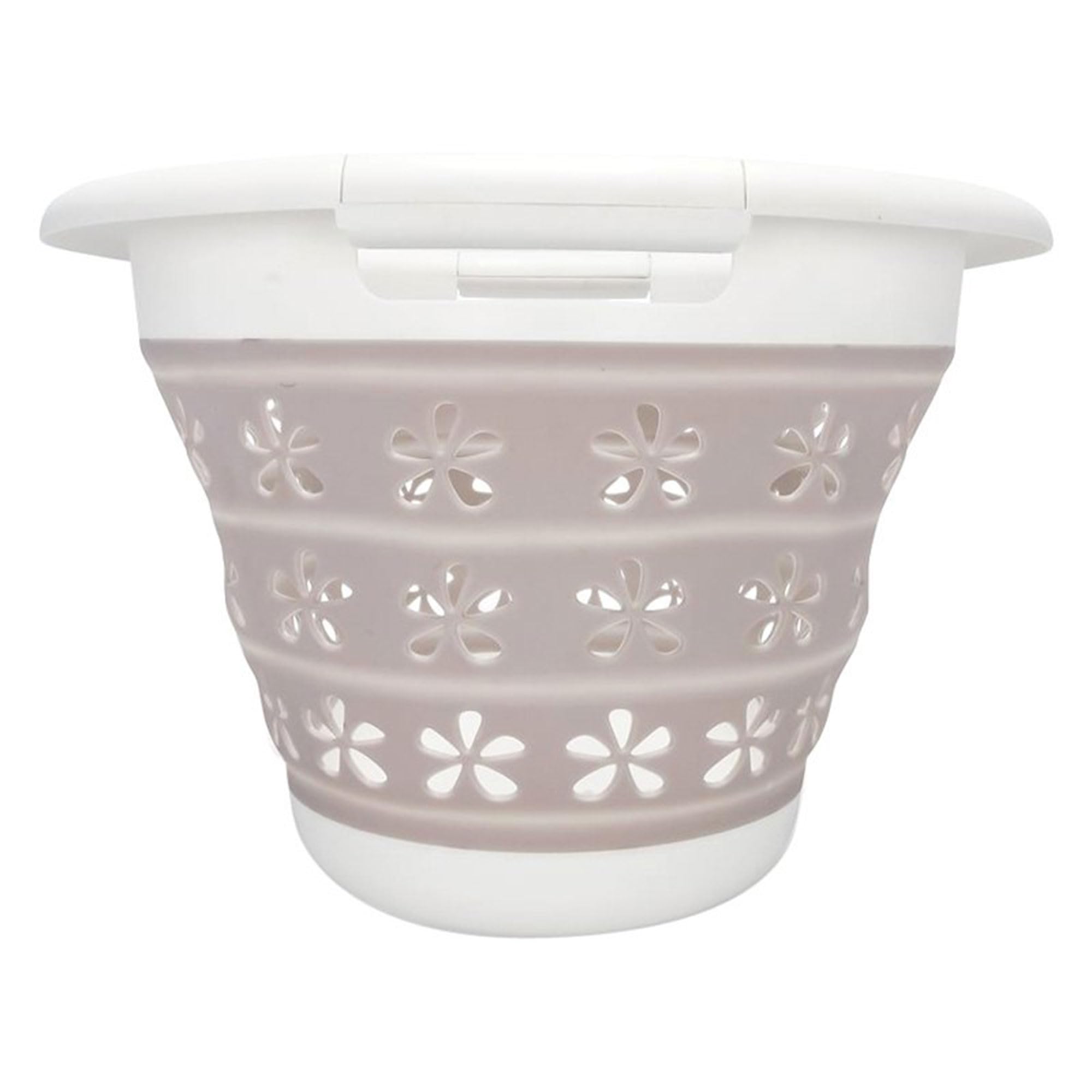 Collapsible Camco Laundry Basket | Features Simple Pop-Open & Collapse-Down Design | Waterproof for Easy Clean-Up | Measures 14.5” x 19.75” x 2.5”/10” Collapsed/Expanded, Taupe & White (51951)