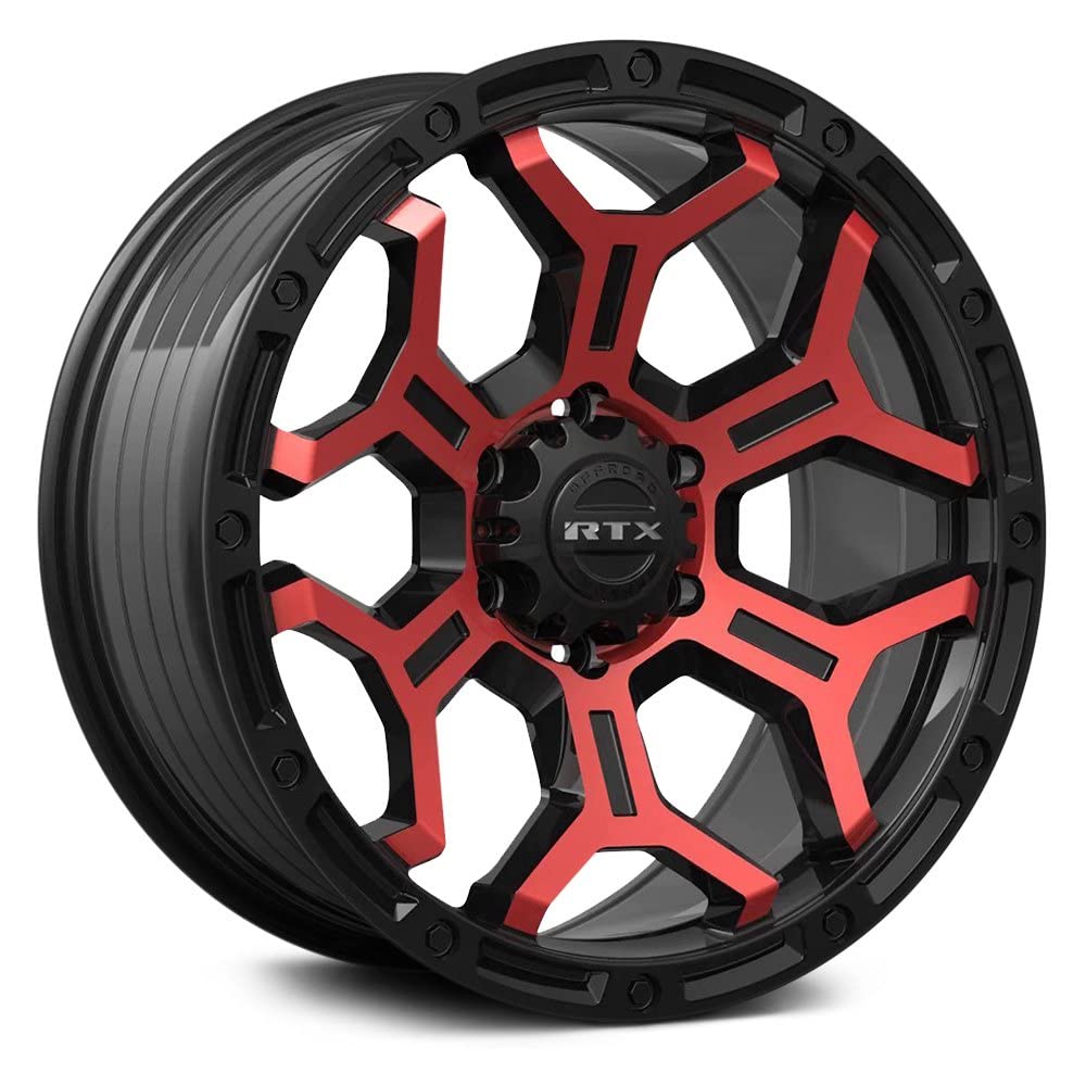 Custom RTX GOLIATH Wheel - 18x9, 0 Offset, 6x139.7 Bolt Pattern, 106.1mm Hub - Gloss Black with Machined Red Spokes Rim