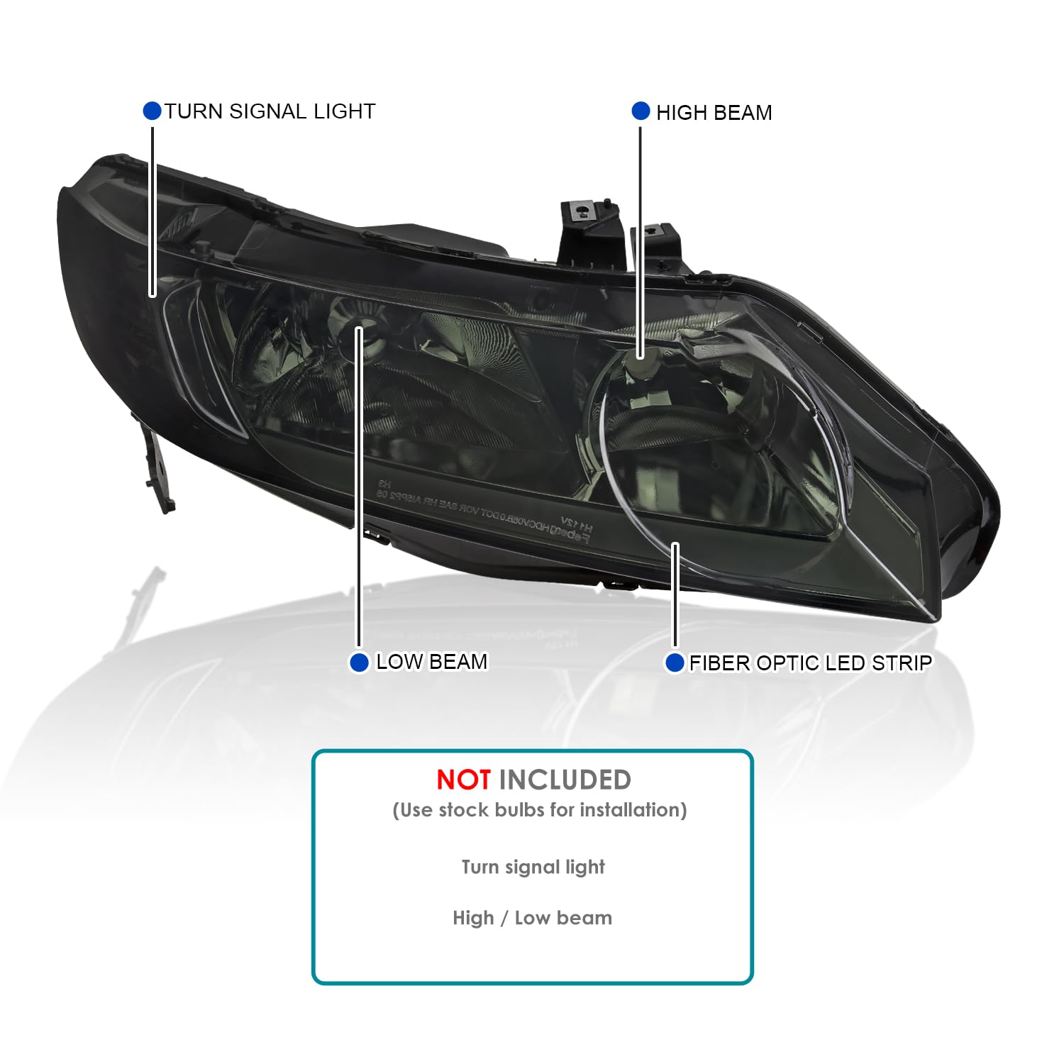 Smoke LED DRL Headlights SPEC-D TUNING Compatible with 2006-2011 Honda Civic Sedan 4DR