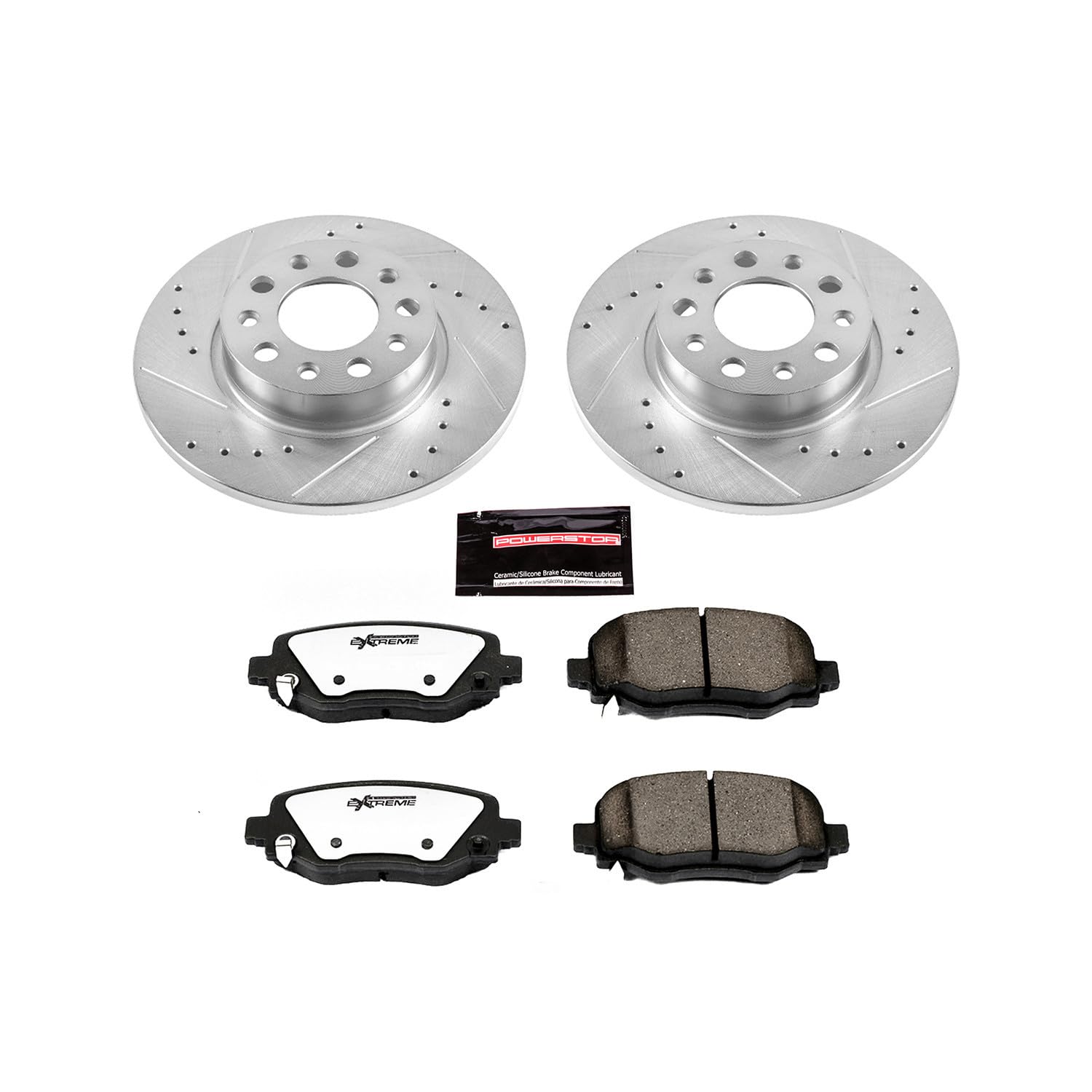 Rear Brake Kit Power Stop For 2016 2017 2018 2019 2020 Fiat 500X - Truck & Tow Carbon Fiber Ceramic Brake Pads & Drilled and Slotted Rotors Replacement, K7301-36