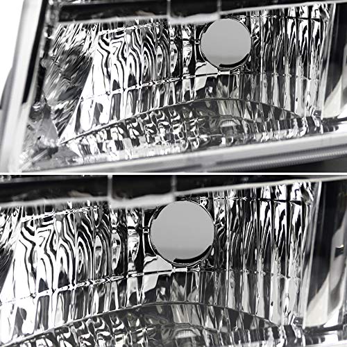 Chrome Headlights SPEC-D TUNING Compatible with 2007-2014 Chevy Avalanche, 2007-2014 Tahoe Suburban, L+R Pair Head Light Lamp Assembly