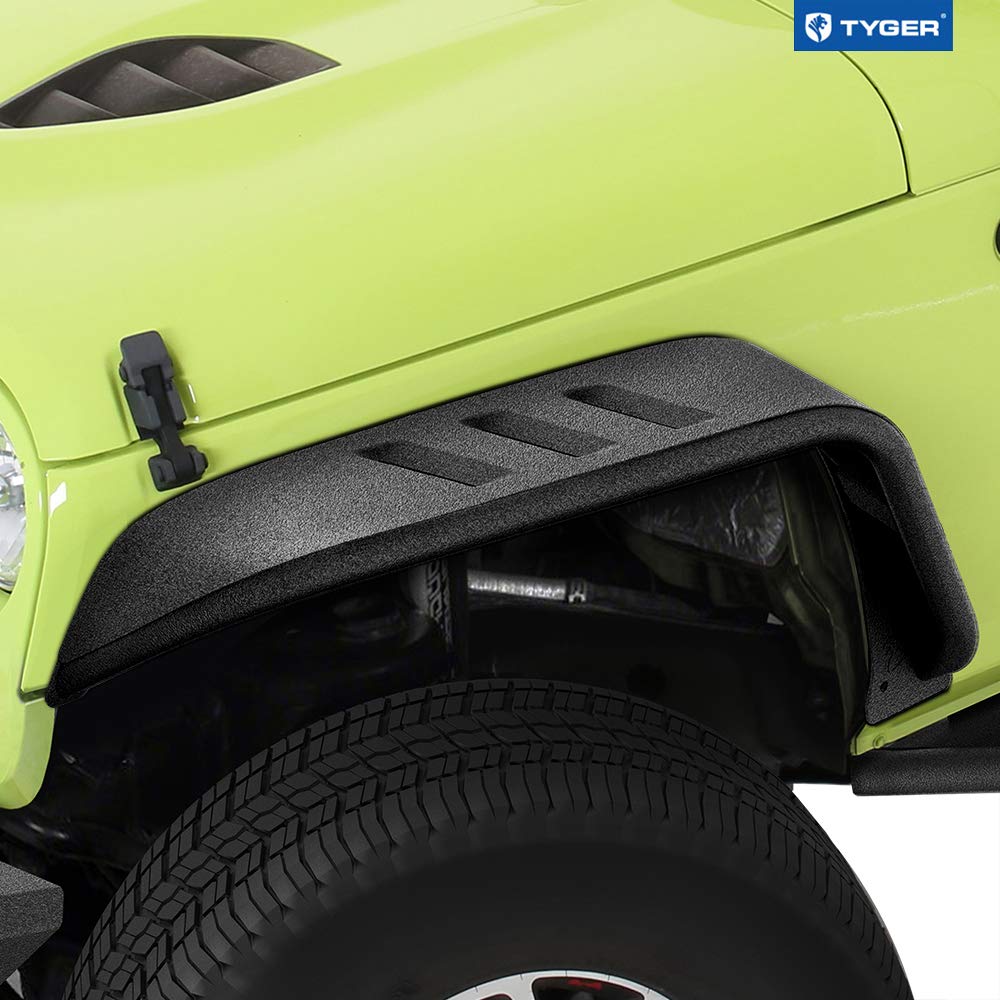 Tyger Auto Flat Style TG-FF7J66818 Steel Fender Flares Front & Rear 4PCS Set Black Textured Compatible with 2007-2018 Jeep Wrangler JK Both 2 & 4 Door