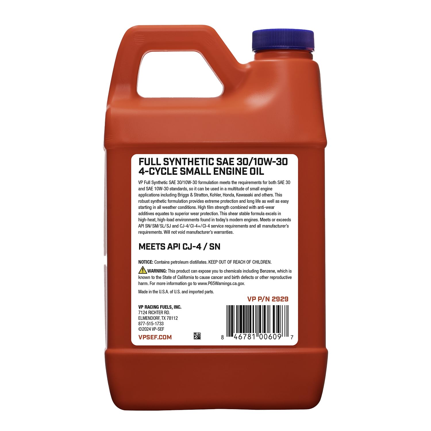 4-Cycle Engine Oil VP Racing - SAE 30 / 10W30 Full Synthetic Small Engine Oil, 48 Ounce (1 Pack)