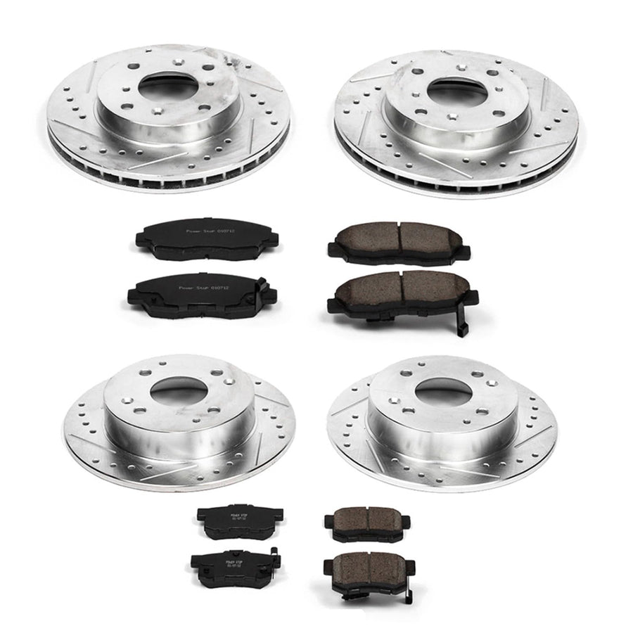 Power Stop K1240 Z23 Carbon Fiber Brake Pads Front and Rear with Drilled & Slotted Brake Rotors Kit For Acura CL 1998-1999, Honda Accord 1998-2002 [Model Specific]