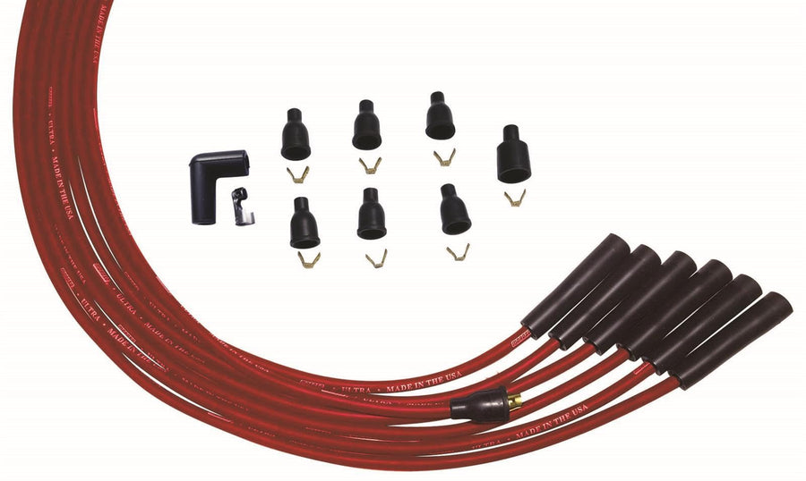 Moroso Ultra Series 52003 Universal Red Spark Plug Wires for 6 Cylinder, 90 Degree Plug Ends, Non HEI