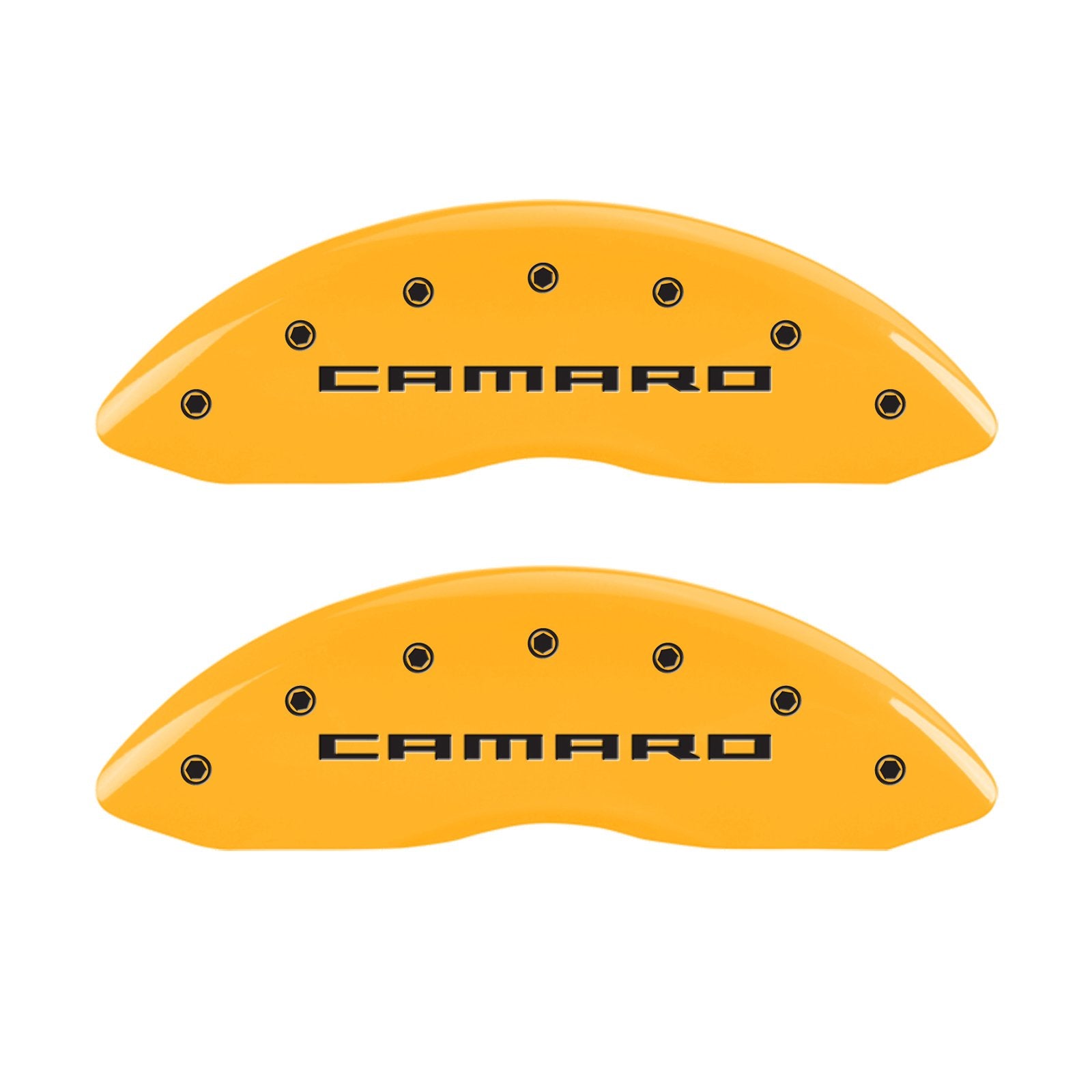 Caliper Covers MGP 14036SCA5YL Yellow (Set of 4, Engraved Front and Rear: Gen 5/Camaro, Yellow powder coat finish, black characters)