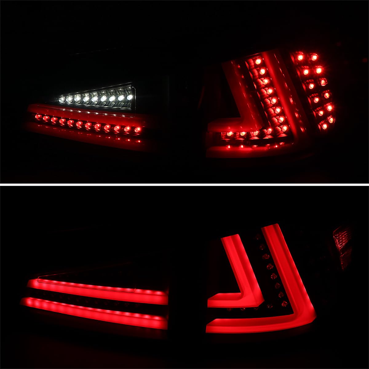Black Tail Lights w/Red LED Bar SPEC-D TUNING Compatible with 2006-2008 Lexus IS250 IS350, Left + Right Pair Assembly