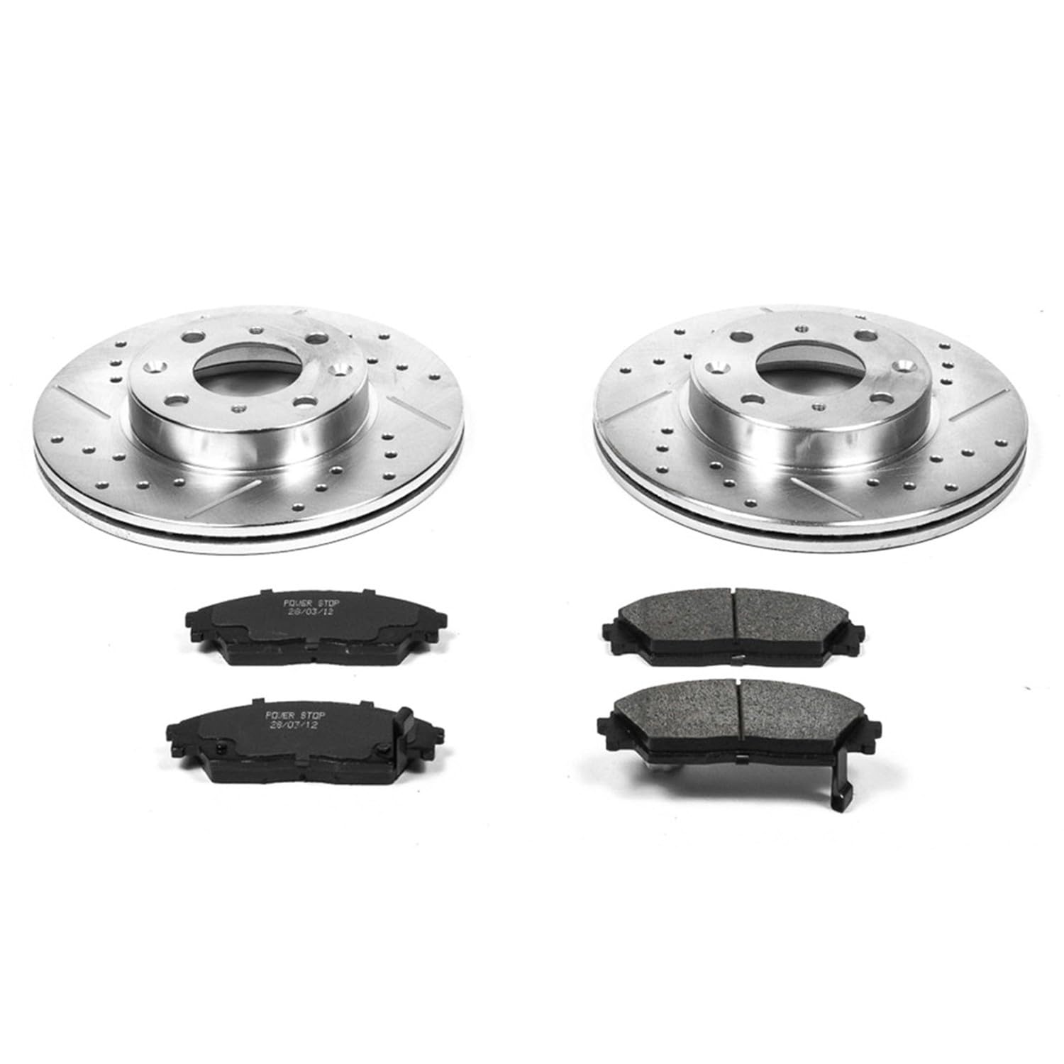 Power Stop K402 Front Brake Pads Z23 Carbon Fiber with Drilled & Slotted Brake Rotors Kit For Honda CRX 1990-1991, Honda Civic 1990-1991 [Model Specific]