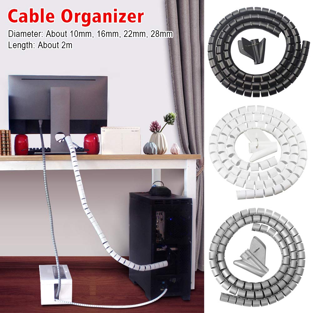 2m PE Cable Tidy Sleeves ompait,Cable Management Wire Tidy Cable Cover Flexible Tidy Protector for TV Computer,Home and Office Rope Organizer