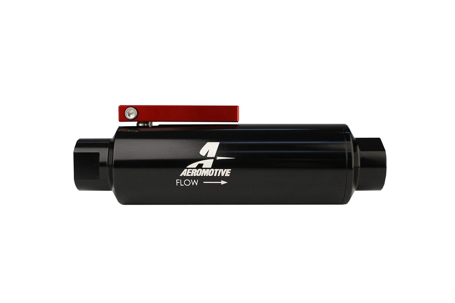 In-Line Aeromotive Shutoff Valve Fuel Filter with 100-Micron Stainless Mesh Element, ORB-10