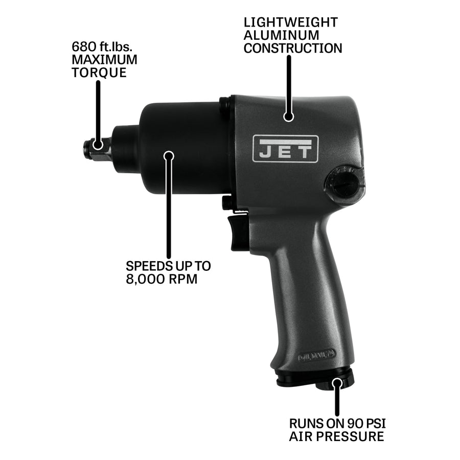 JET 1/2-Inch Impact Wrench Aluminum, 680 ft-lbs, 8000 RPM (Model JAT-103)