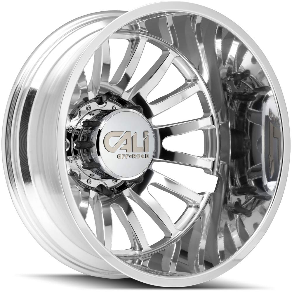 Cali Off-Road Summit 9110D Dually Rear Gloss Black Wheel with Polished/Milled (22 x 8.25 inches /8 x 165 mm, 192 mm Offset)