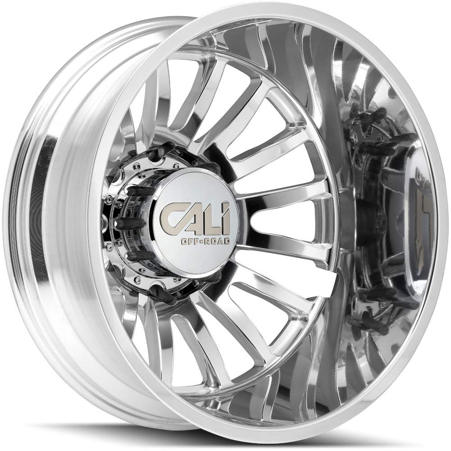 Cali Off-Road Summit 9110D Dually Rear Gloss Black Wheel with Polished/Milled (22 x 8.25 inches /8 x 165 mm, 192 mm Offset)