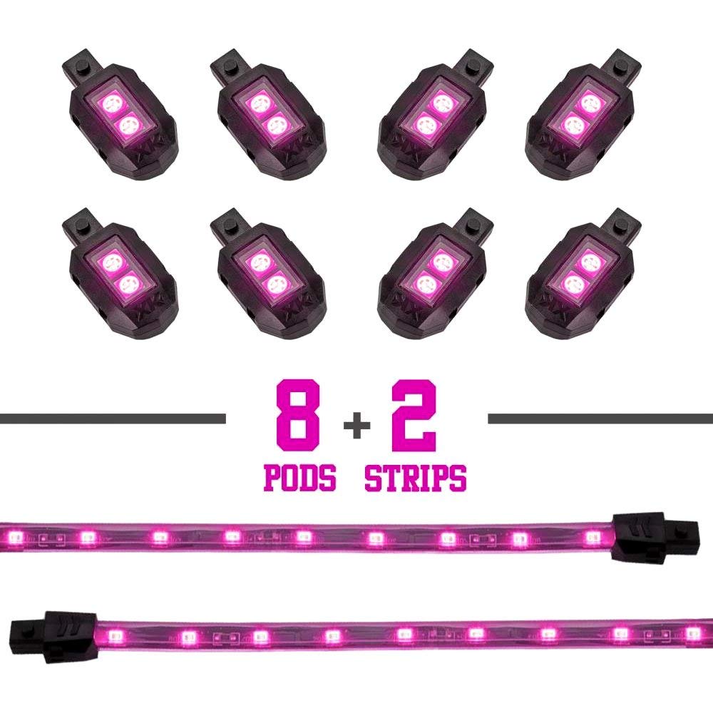 Pink XKGLOW 8 POD 2 Strip LED Universal Motorcycle Accent Neon Underglow Light Kit