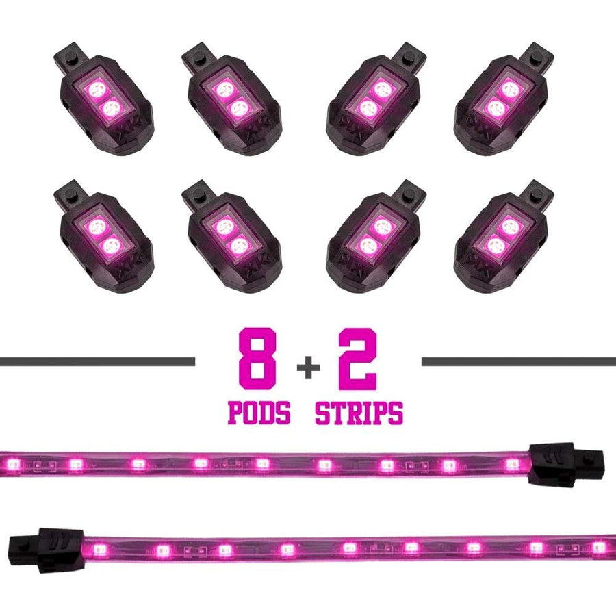 Pink XKGLOW 8 POD 2 Strip LED Universal Motorcycle Accent Neon Underglow Light Kit