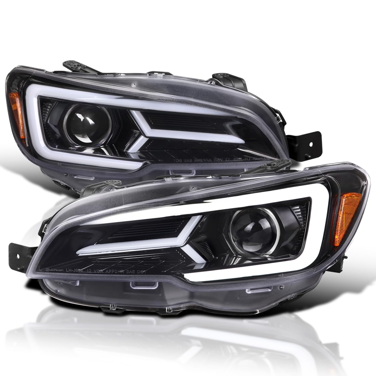 Jet Black SPEC-D TUNING Projector Headlights w/Sequential LED Turn Signal Compatible with 2015-2021 Subaru WRX STI with Halogen Headlights, L + R Pair Headlamp Assembly